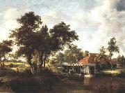Meindert Hobbema Wooded Landscape with Water Mill oil painting artist
